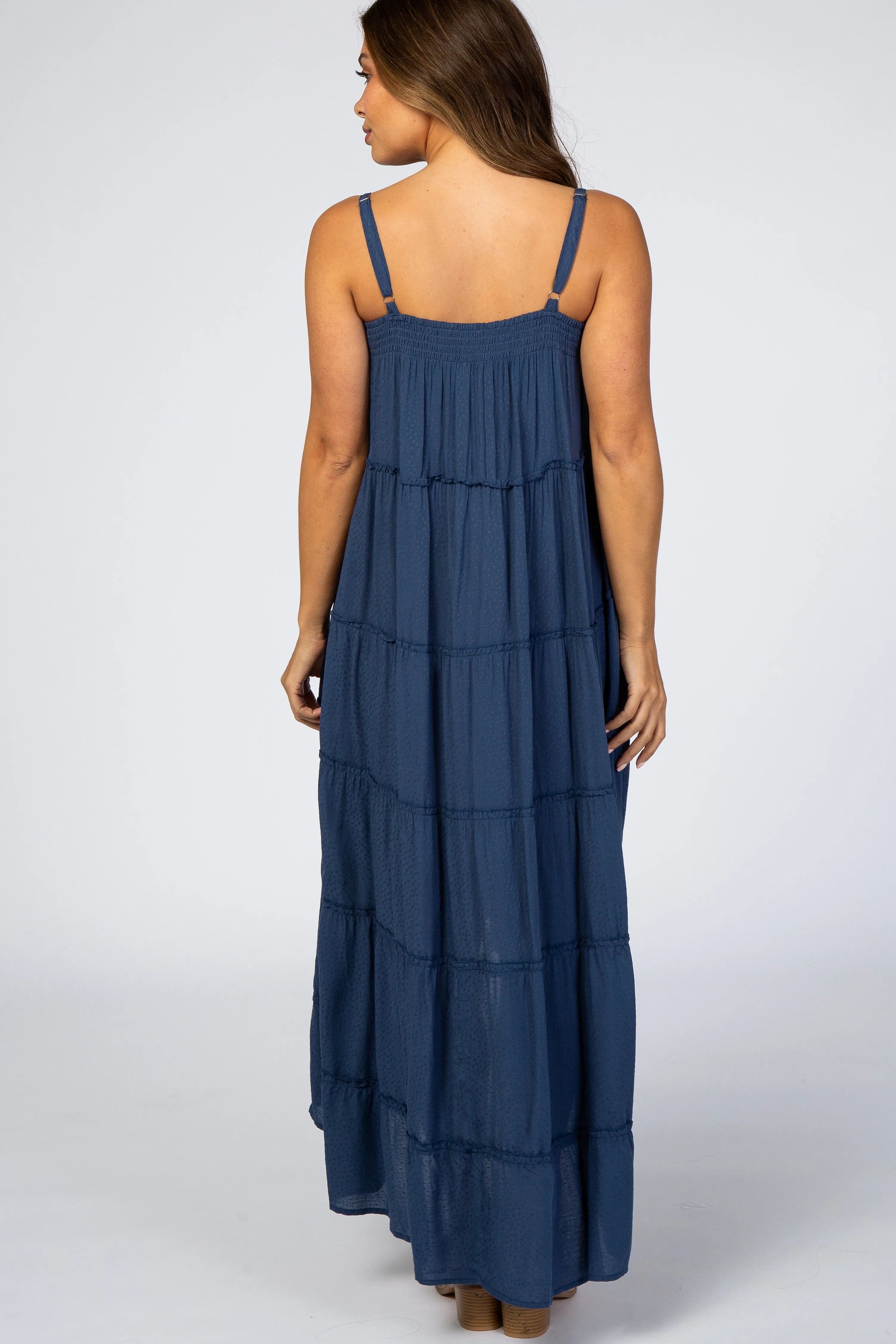 Navy Blue Ruffle Tier Hi-Low Maternity Dress sold by Pinkblush product image thumbnail 3