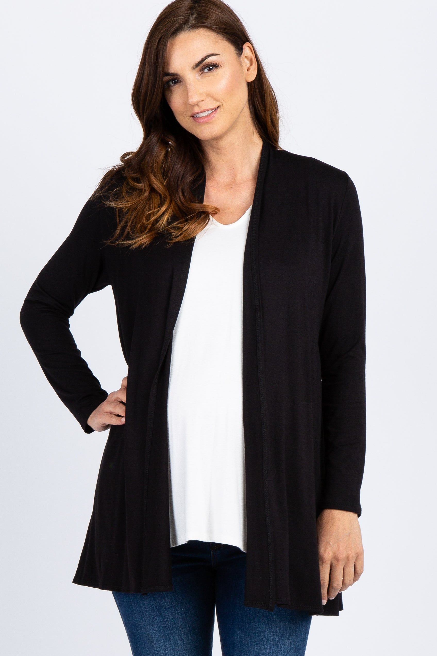 Black Solid Maternity Cardigan sold by Pinkblush