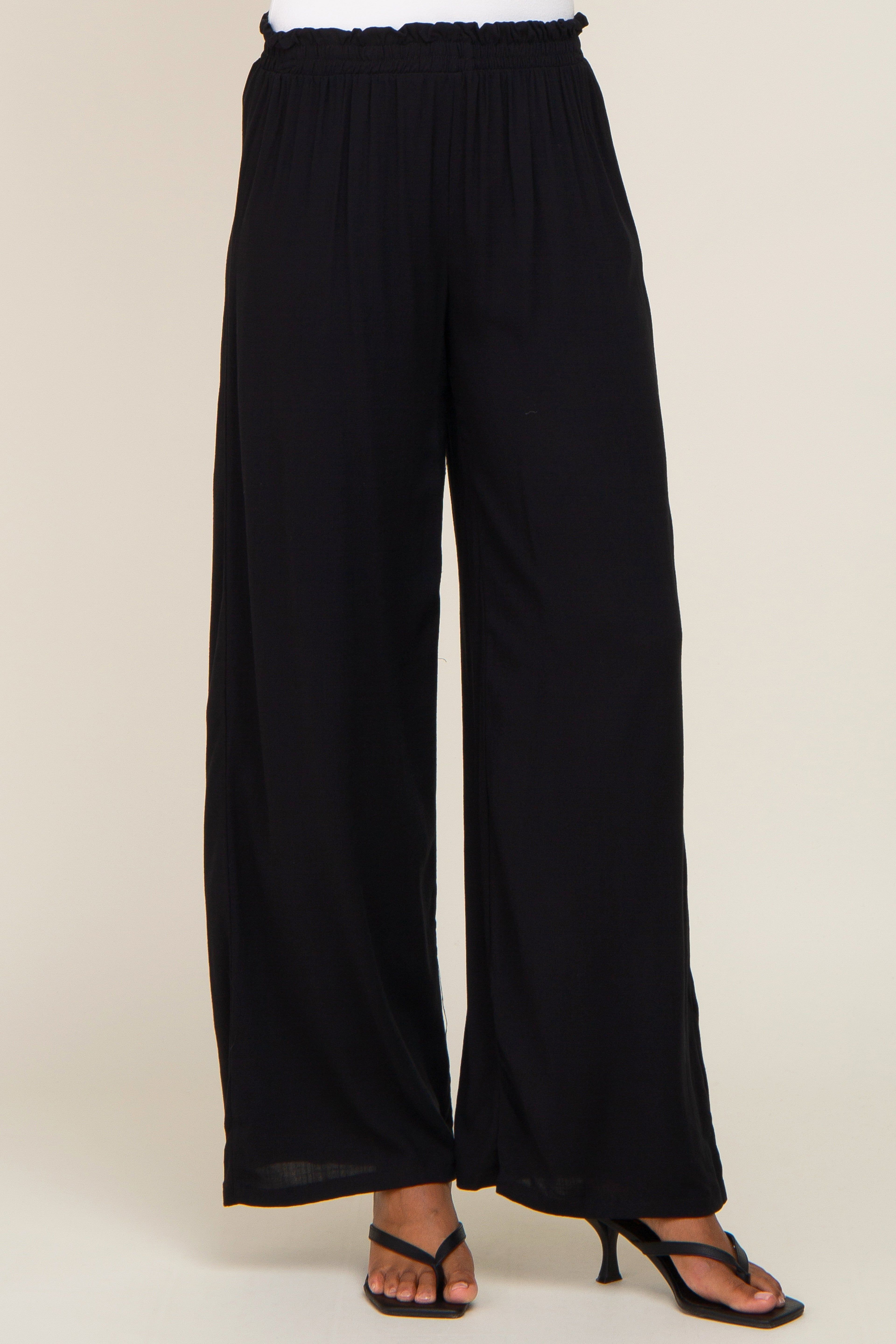 Black Basic Elastic Waist Wide Leg Pants sold by Pinkblush product image thumbnail 2