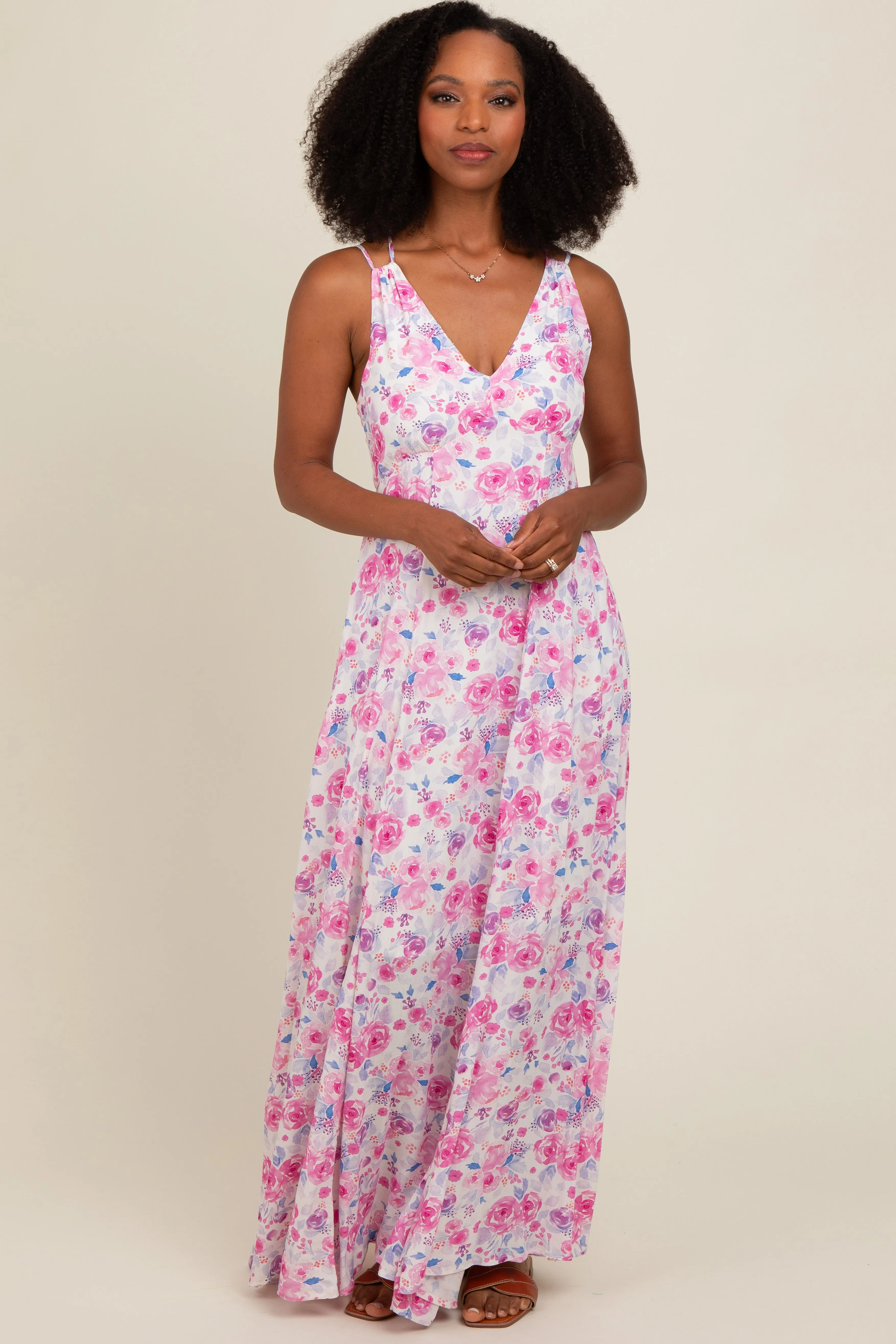 Magenta Floral Crisscross Back Maxi Dress sold by Pinkblush product image thumbnail 2
