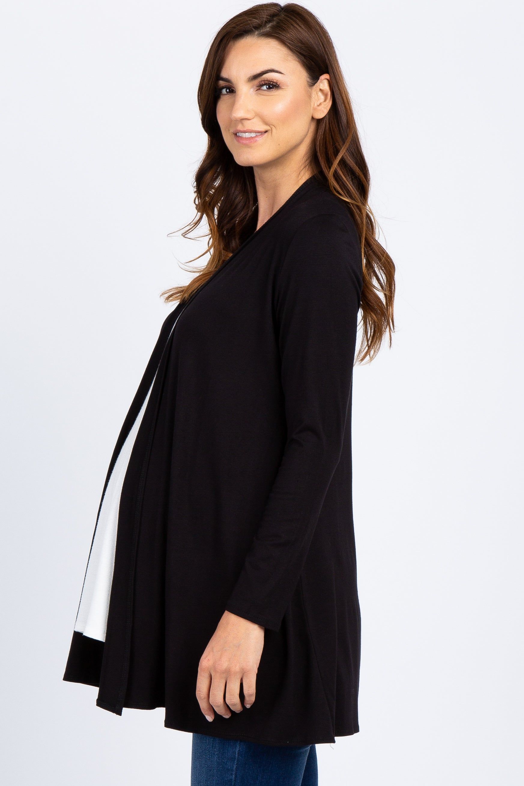Black Solid Maternity Cardigan sold by Pinkblush product image thumbnail 2