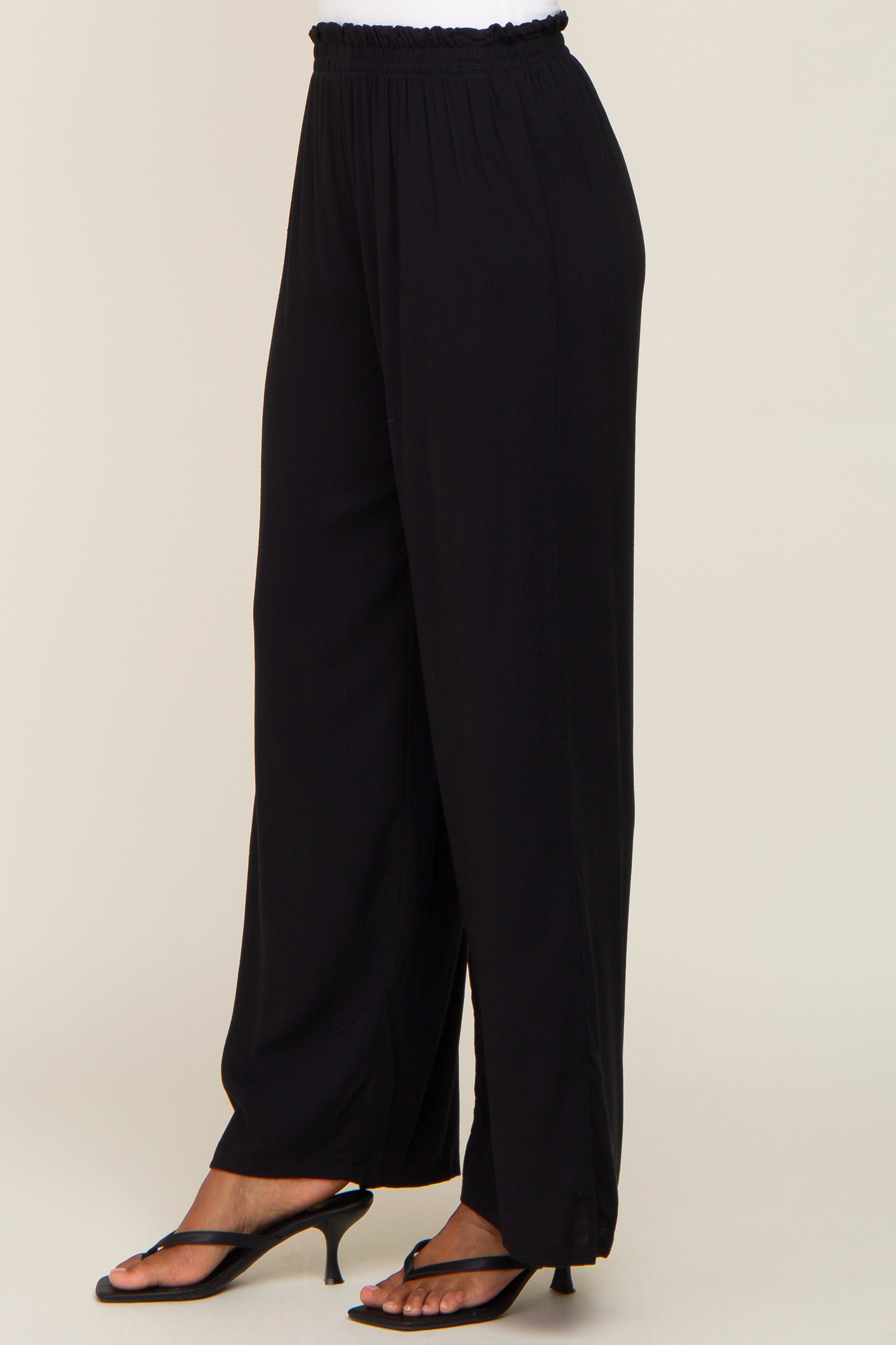 Black Basic Elastic Waist Wide Leg Pants sold by Pinkblush product image thumbnail 3