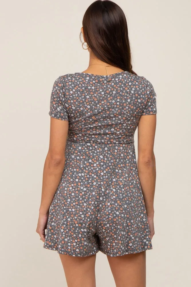 Charcoal Floral Twist Front Maternity Romper sold by Pinkblush product image thumbnail 3