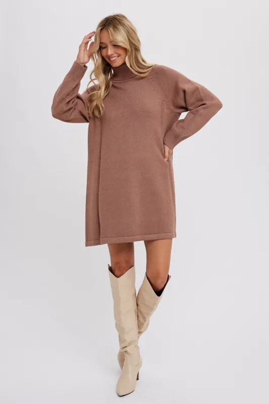 Mocha Knit Turtleneck Sweater Dress sold by Pinkblush