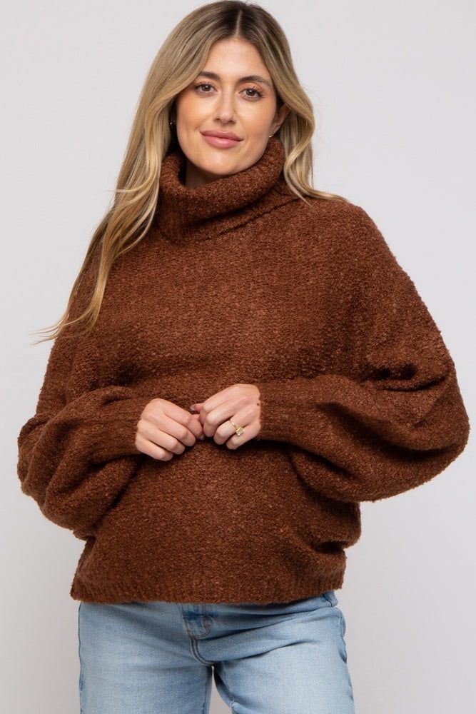 Brown Knit Turtle Neck Maternity Sweater sold by Pinkblush