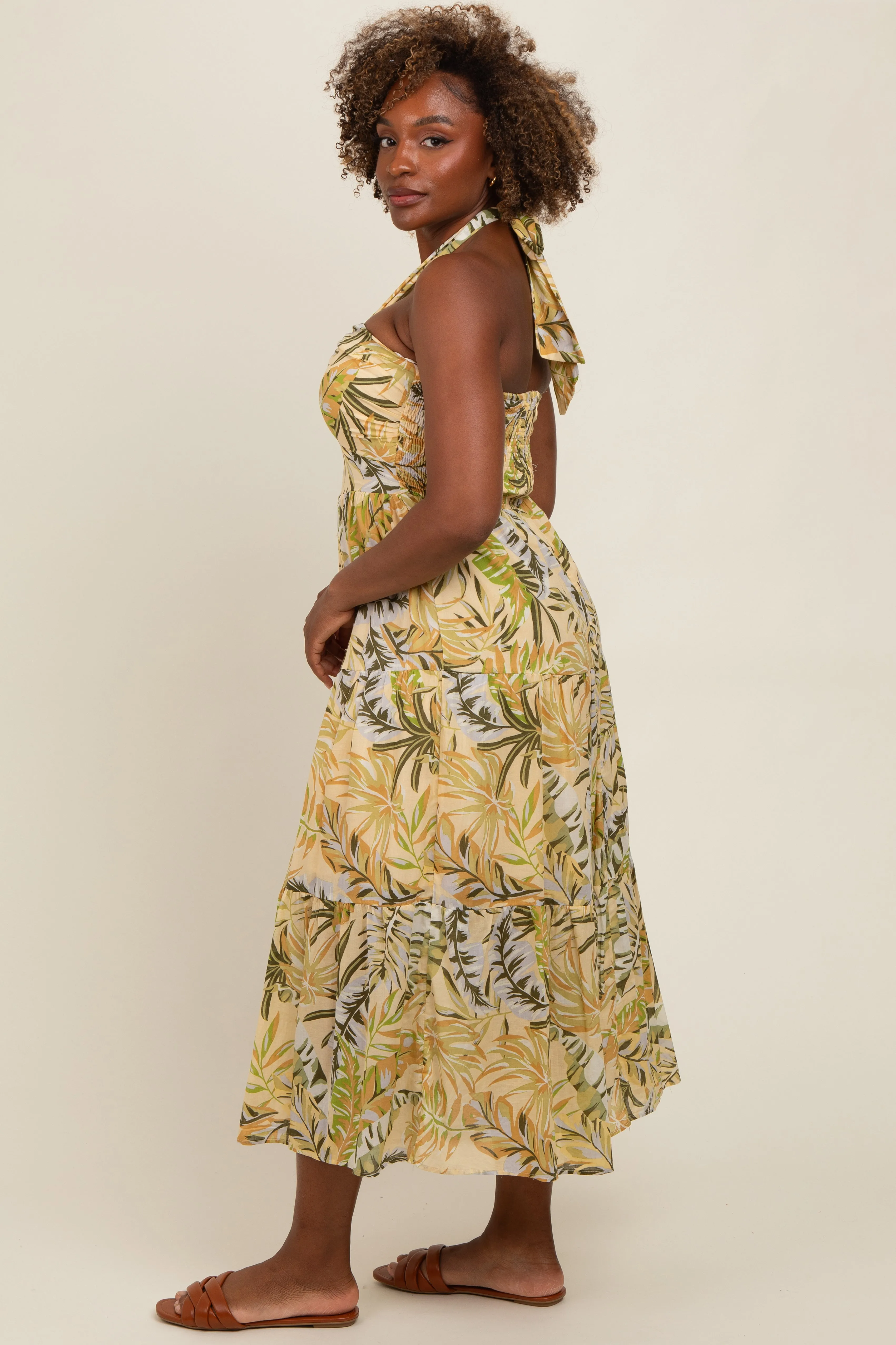 Light Yellow Tropical Halter Maxi Dress sold by Pinkblush product image thumbnail 2