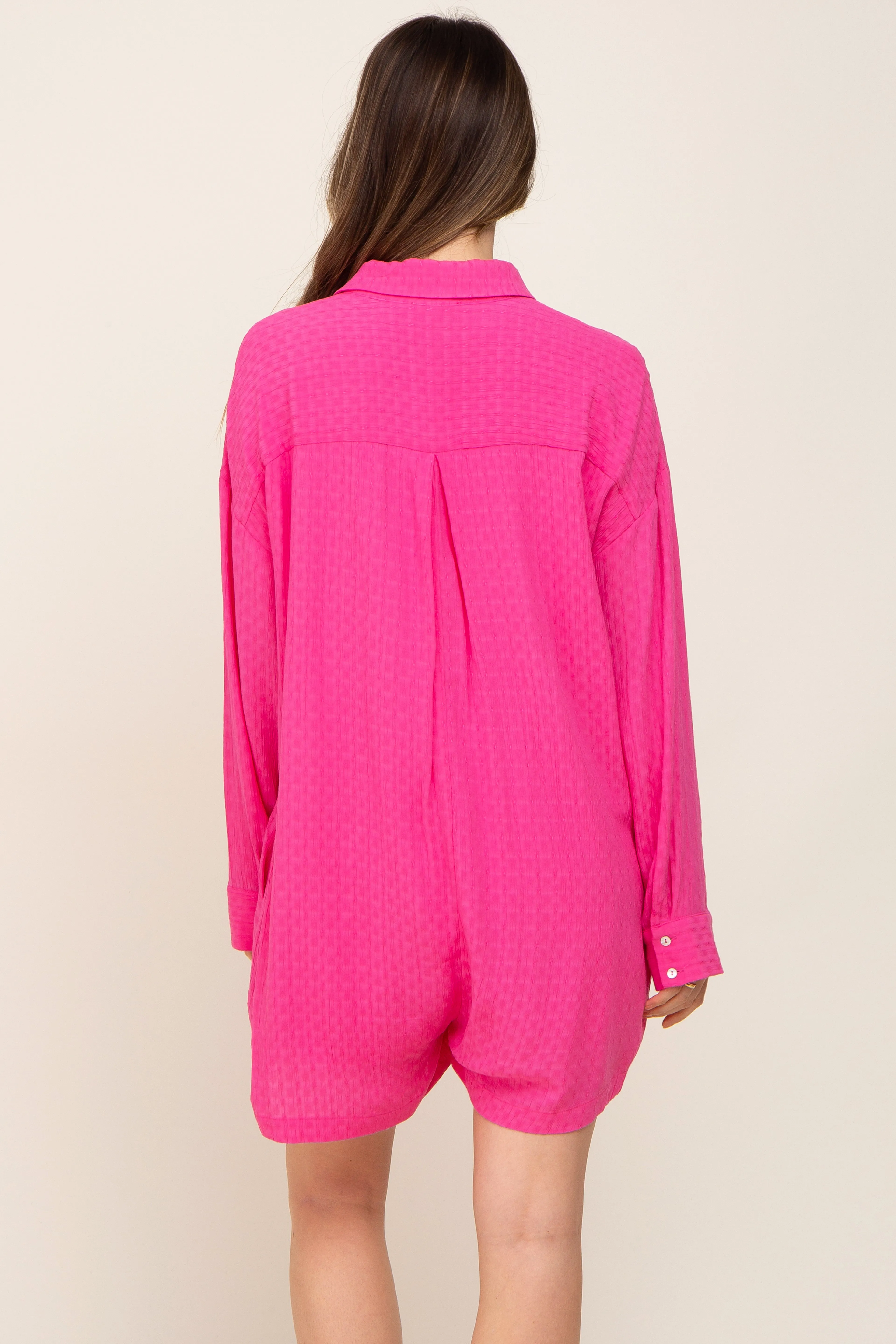 Fuchsia Jacquard Button Down Maternity Romper sold by Pinkblush product image thumbnail 4