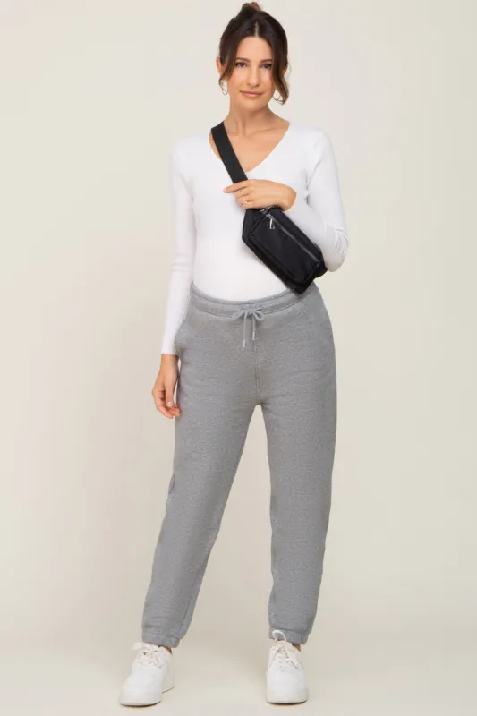 Heather Grey Basic Fleece Maternity Sweatpants sold by Pinkblush