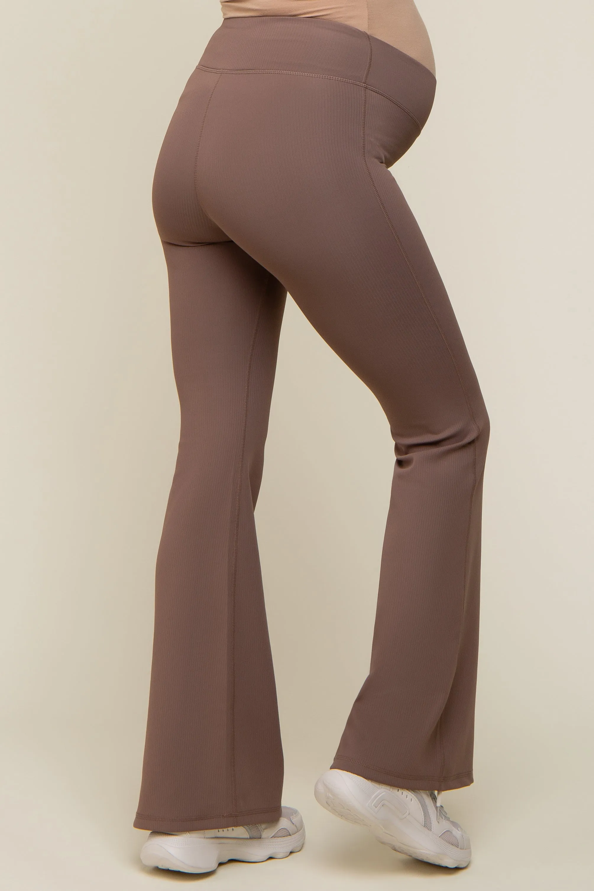 Taupe Ribbed High Waist Wide Leg Maternity Leggings sold by Pinkblush product image thumbnail 5
