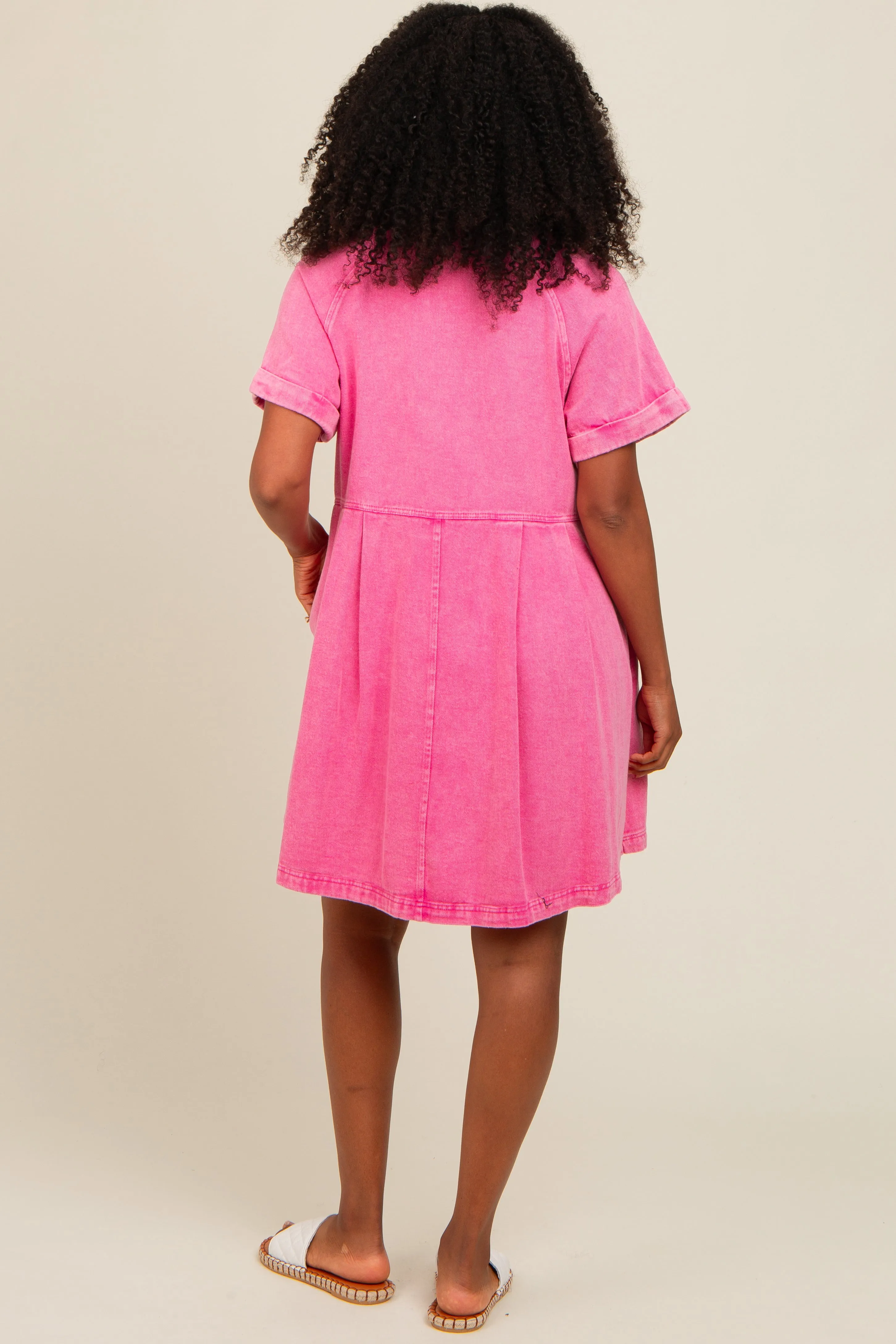 Pink Denim Button Down Mini Dress sold by Pinkblush product image thumbnail 4