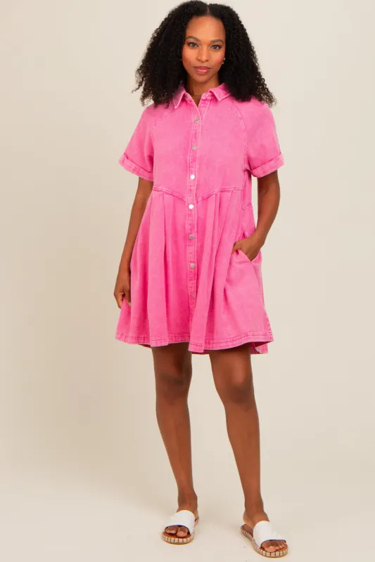 Pink Denim Button Down Mini Dress sold by Pinkblush