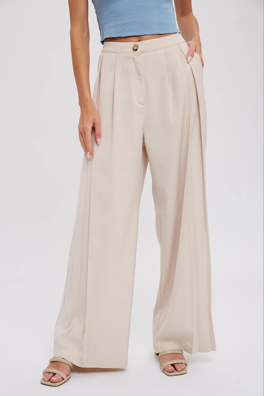 Beige Pintuck Wide Leg Pants sold by Pinkblush product image thumbnail 4