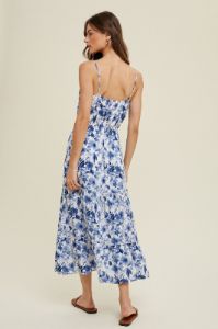 Blue Floral Tiered Midi Dress With Slit sold by Pinkblush