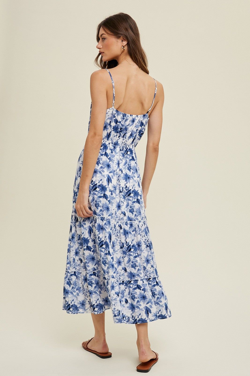 Blue Floral Tiered Midi Dress With Slit sold by Pinkblush product image thumbnail 3