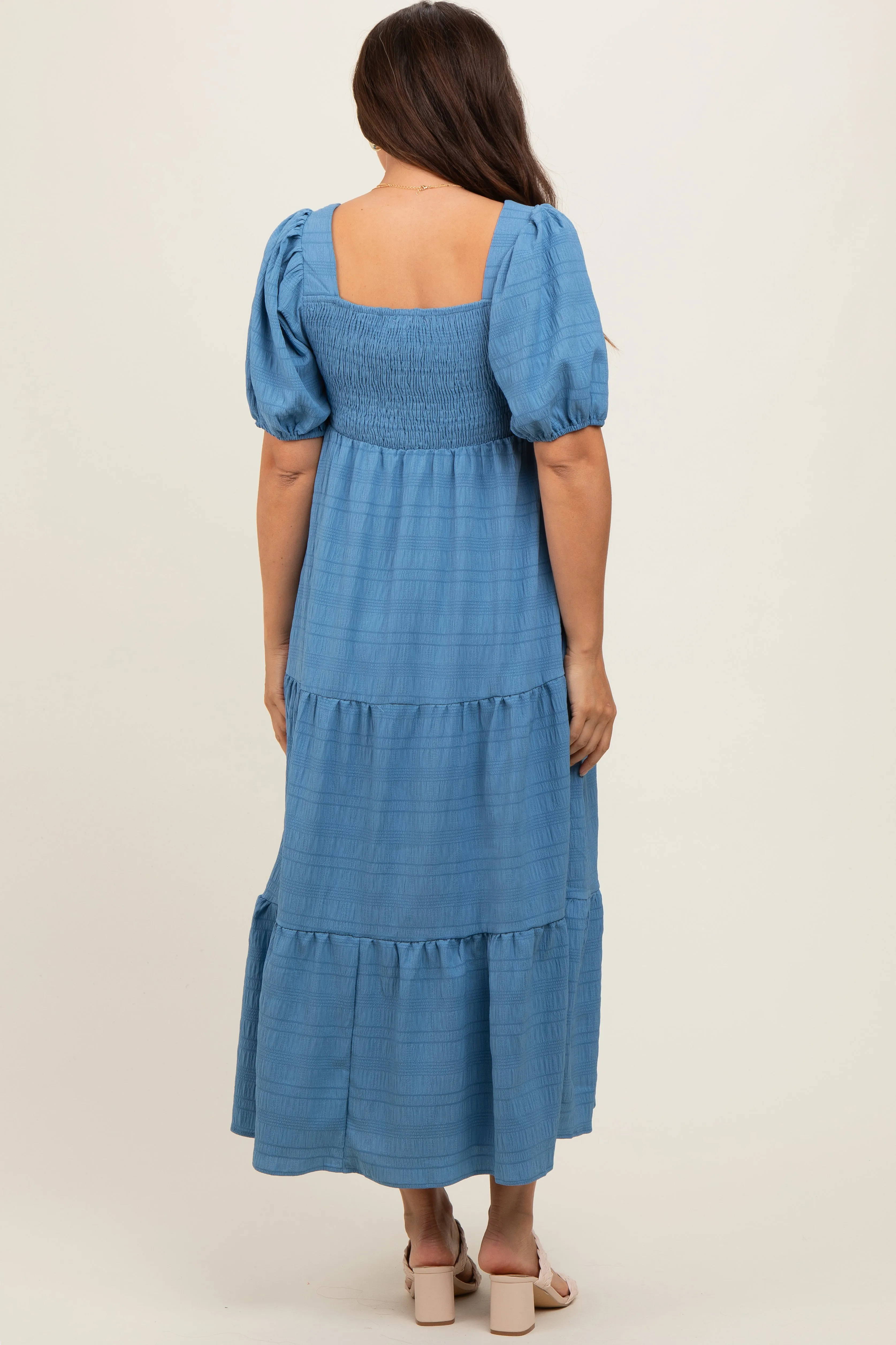 Blue Textured Maternity Tiered Midi Dress sold by Pinkblush product image thumbnail 3