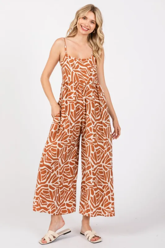 Camel Printed Wide Leg Jumpsuit sold by Pinkblush