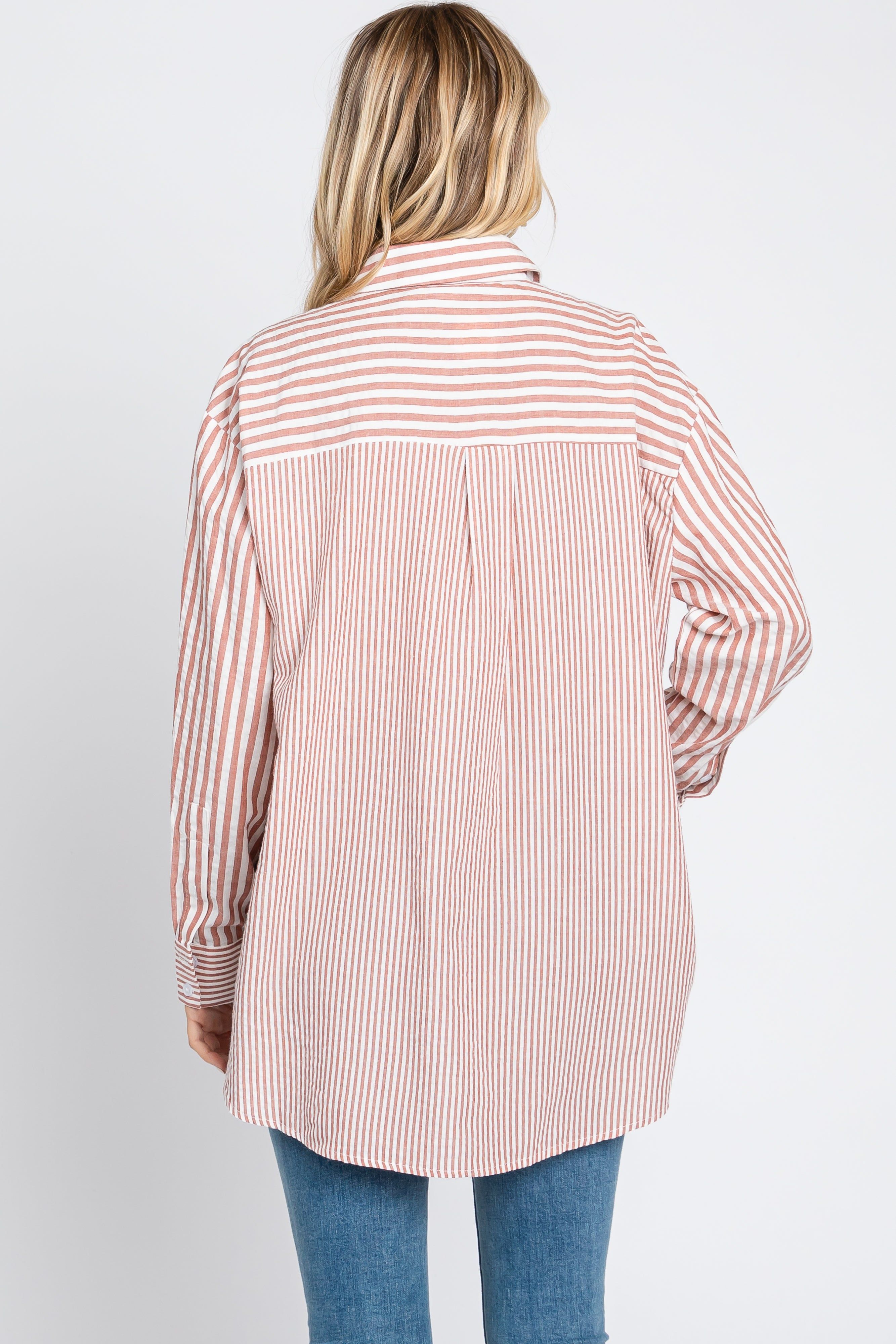 Mauve Striped Button Up Long Sleeve Top sold by Pinkblush product image thumbnail 3