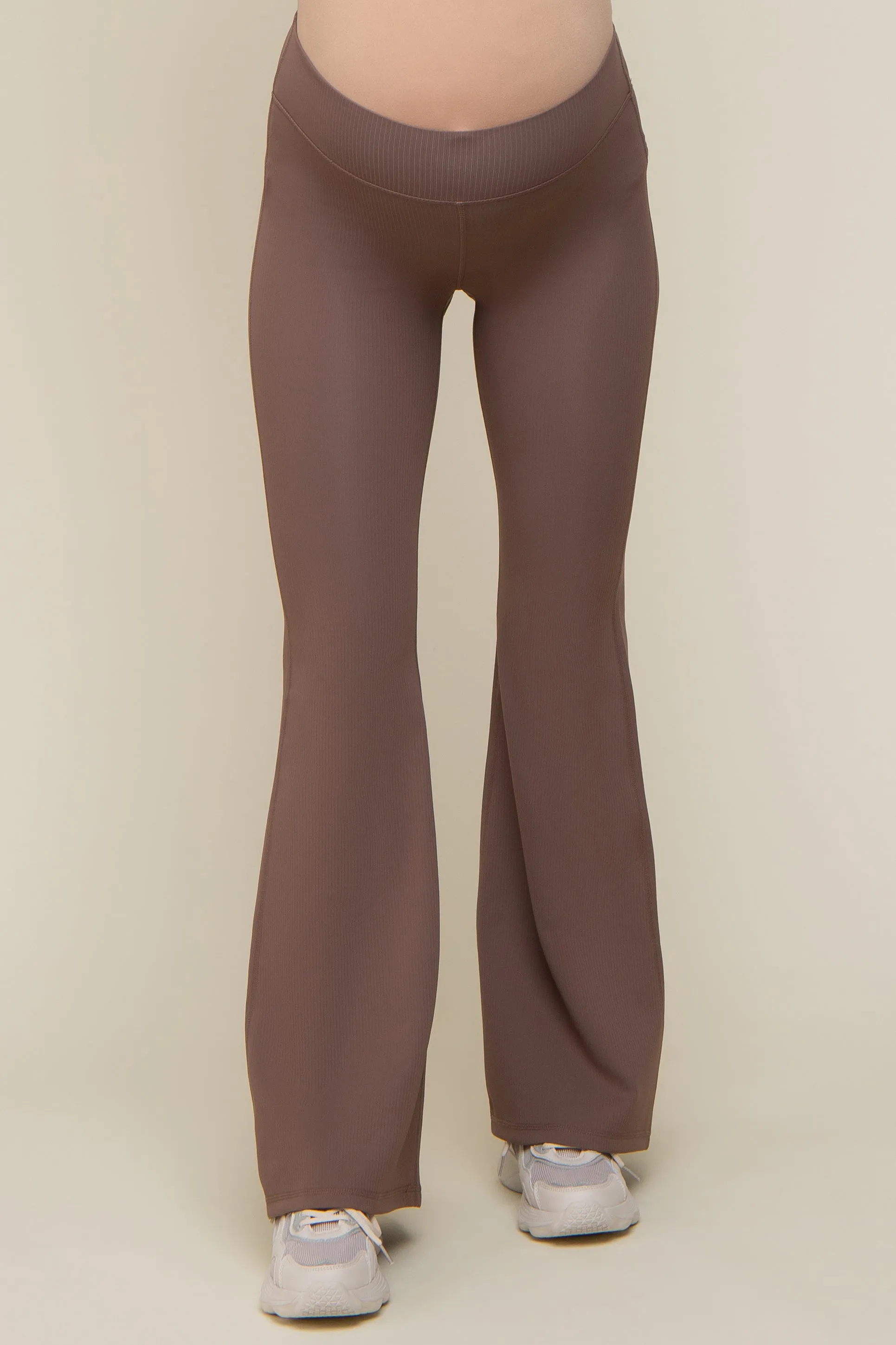 Taupe Ribbed High Waist Wide Leg Maternity Leggings sold by Pinkblush product image thumbnail 3