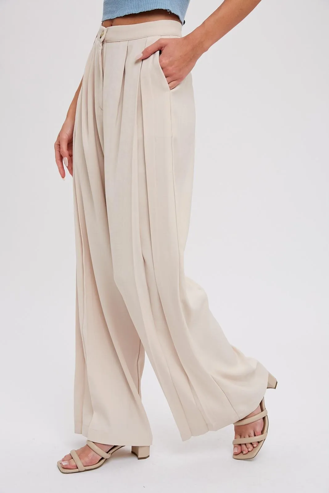 Beige Pintuck Wide Leg Pants sold by Pinkblush product image thumbnail 5
