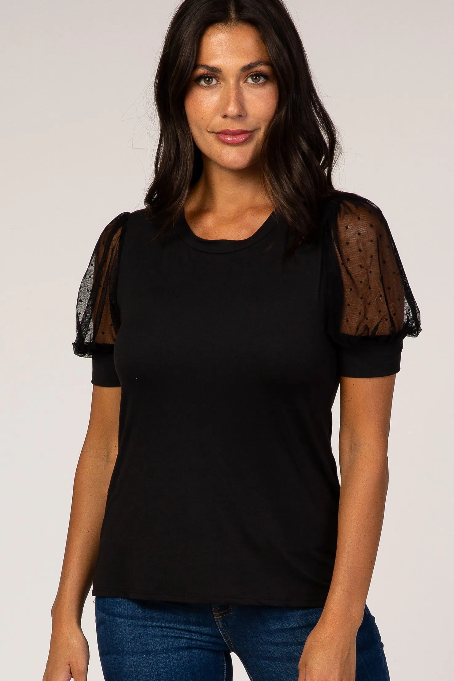 Black Mesh Sleeve Top sold by Pinkblush