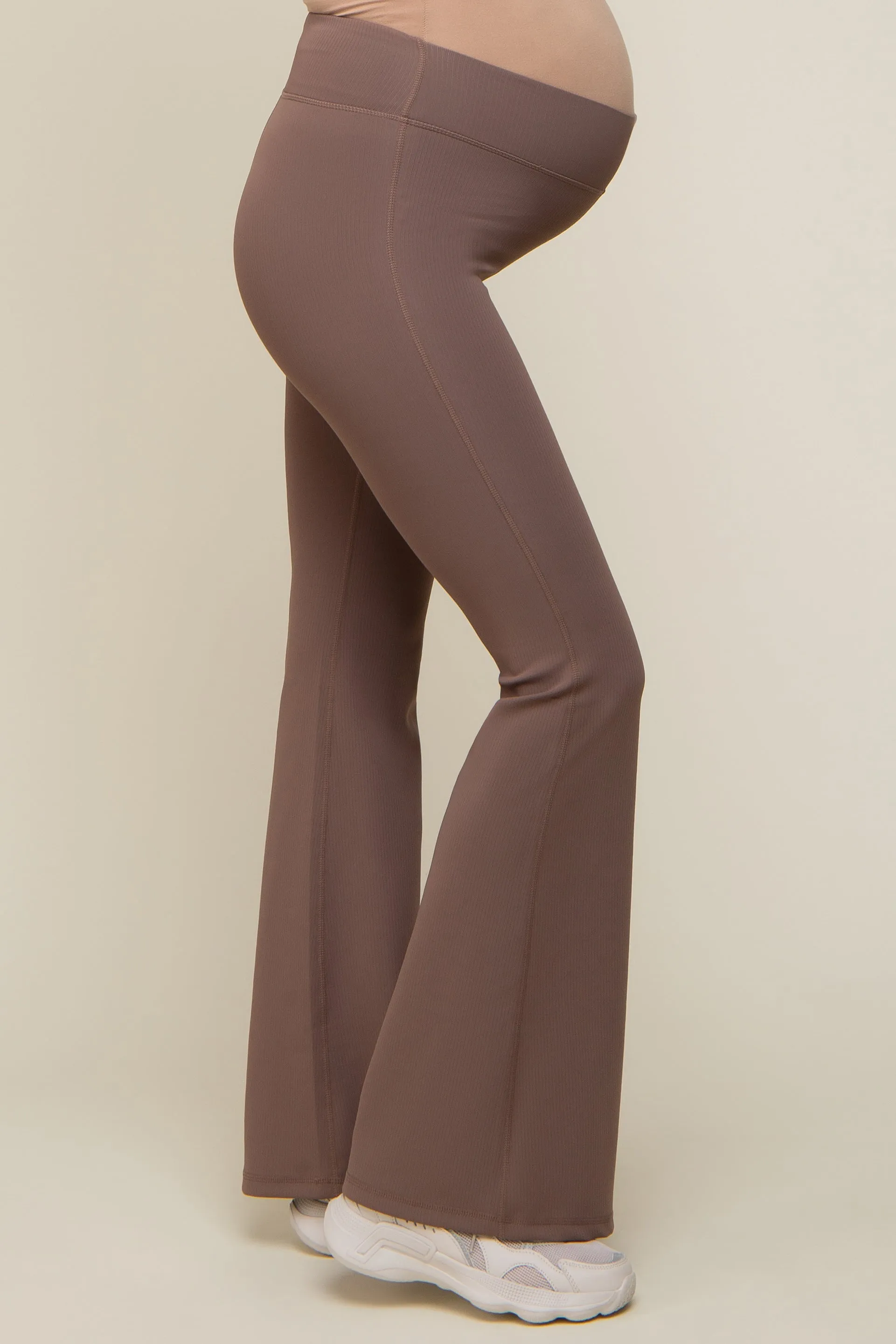 Taupe Ribbed High Waist Wide Leg Maternity Leggings sold by Pinkblush product image thumbnail 4