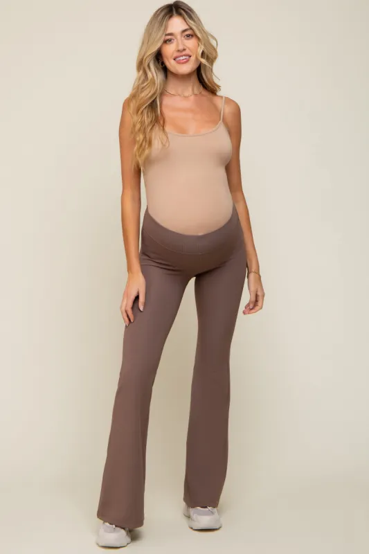 Taupe Ribbed High Waist Wide Leg Maternity Leggings sold by Pinkblush
