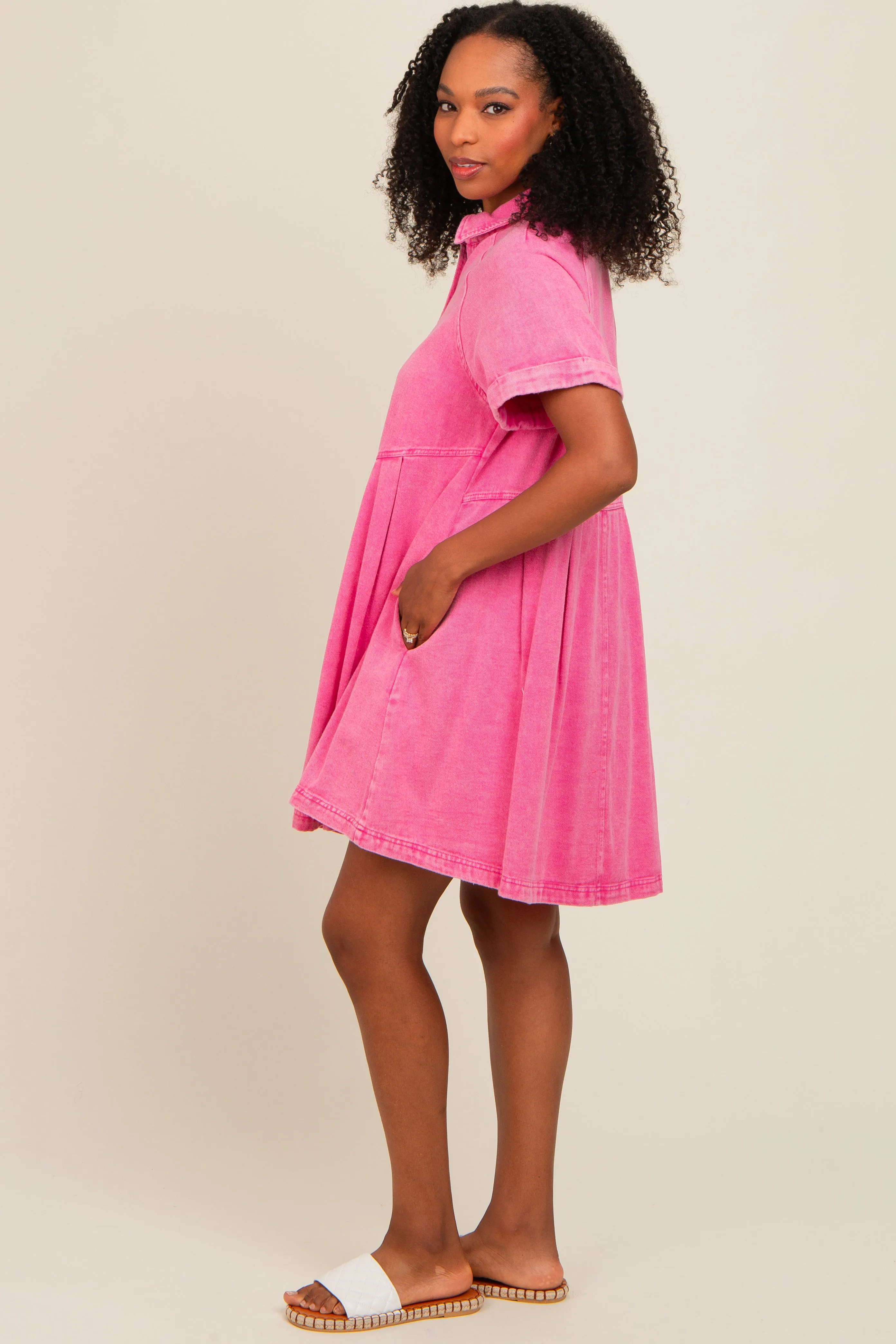 Pink Denim Button Down Mini Dress sold by Pinkblush product image thumbnail 3