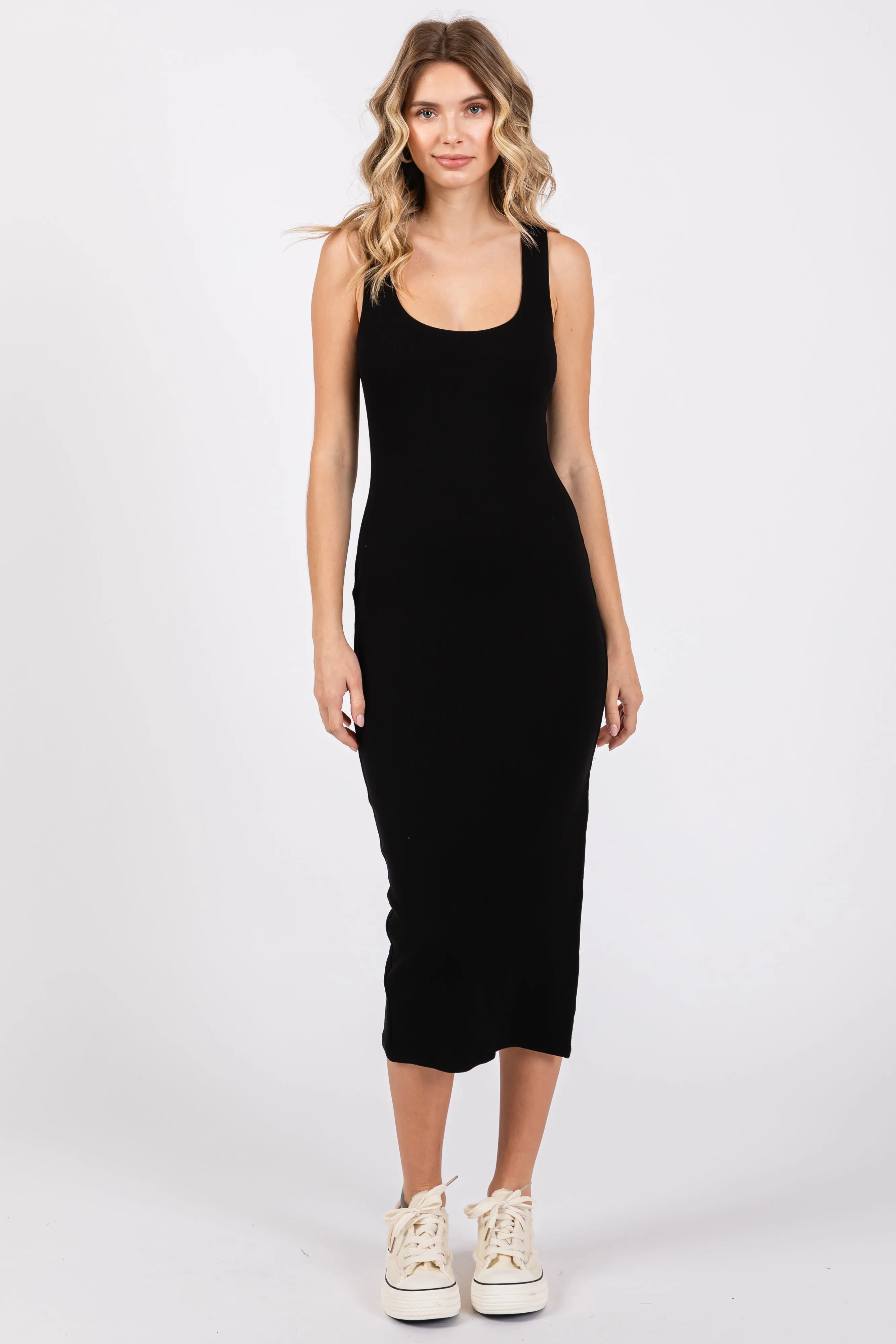 Black Ribbed Knit Sleeveless Side Slit Dress sold by Pinkblush product image thumbnail 2
