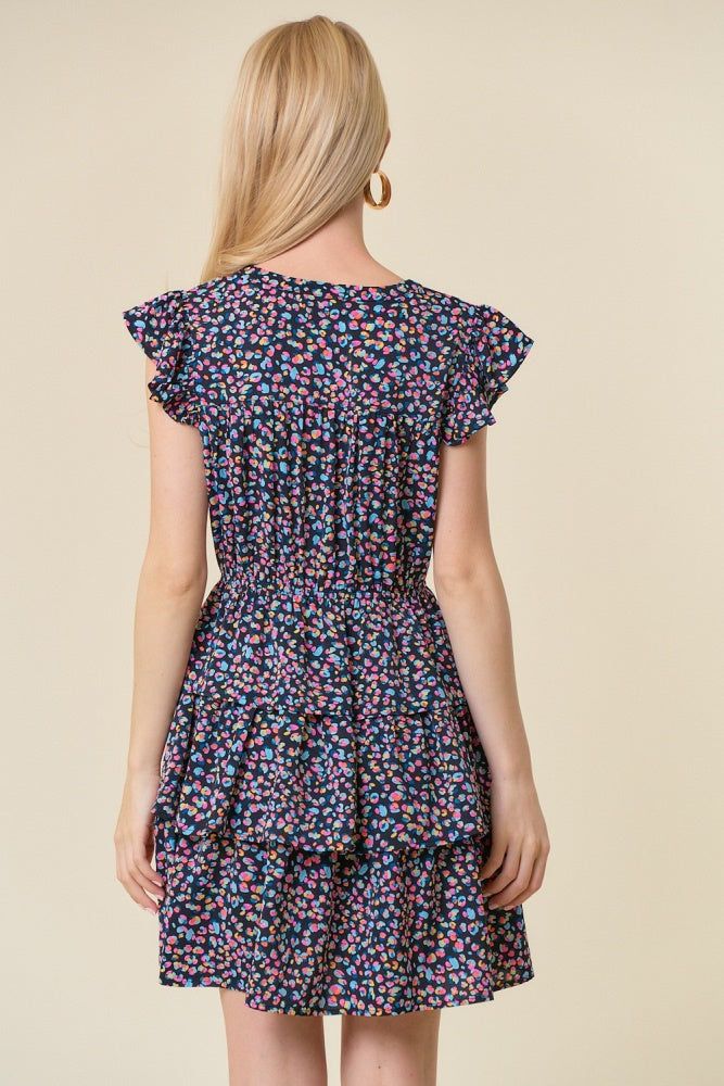 Black Split Ruffled Sleeve Tiered Bottom Mini Dress sold by Pinkblush product image thumbnail 3