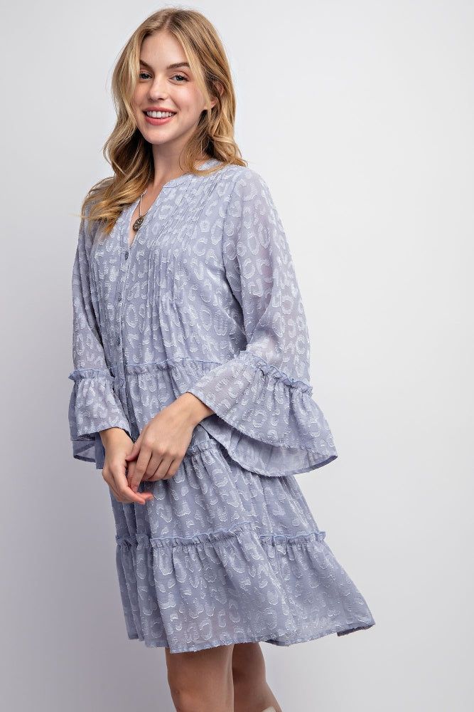 Dusty Blue Textured Chiffon Button Down Woven Dress sold by Pinkblush product image thumbnail 3