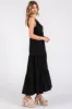 Black Sleeveless Scoop Back Tiered Maxi Dress sold by Pinkblush