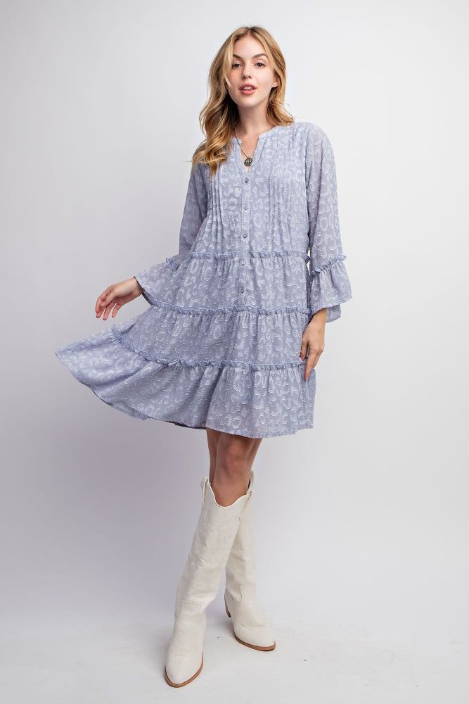 Dusty Blue Textured Chiffon Button Down Woven Dress sold by Pinkblush