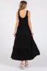 Black Sleeveless Scoop Back Tiered Maxi Dress sold by Pinkblush