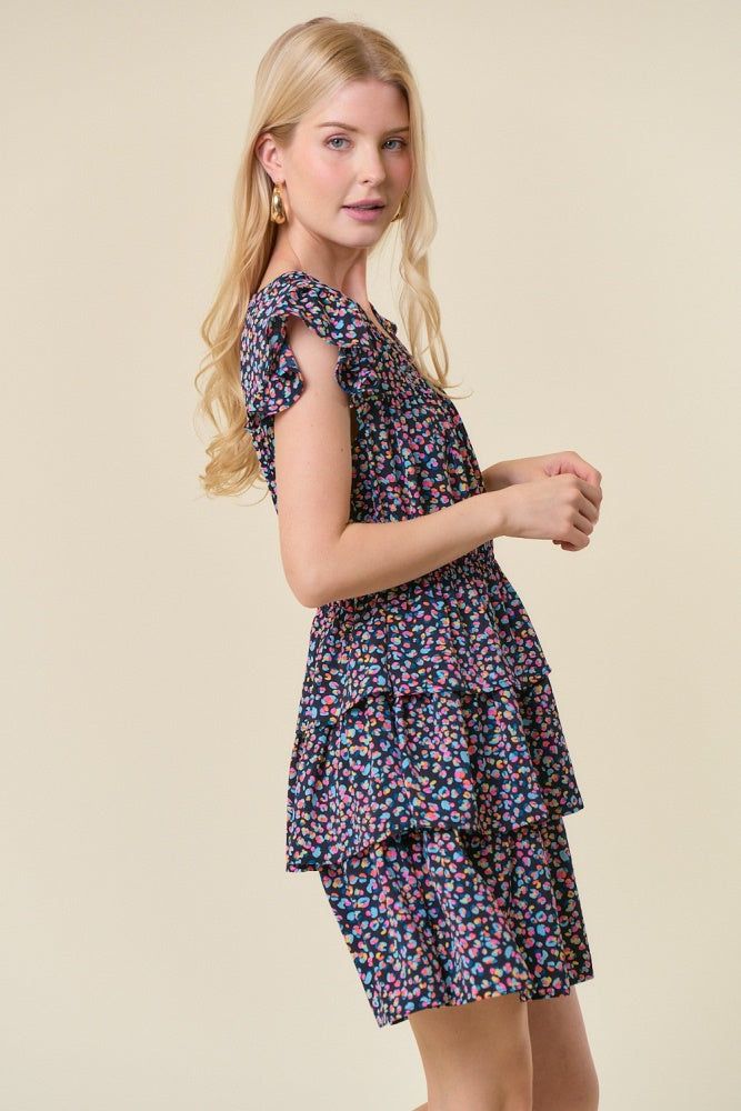 Black Split Ruffled Sleeve Tiered Bottom Mini Dress sold by Pinkblush product image thumbnail 2