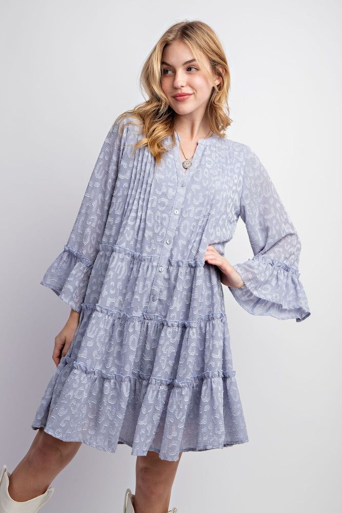 Dusty Blue Textured Chiffon Button Down Woven Dress sold by Pinkblush product image thumbnail 2