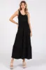 Black Sleeveless Scoop Back Tiered Maxi Dress sold by Pinkblush