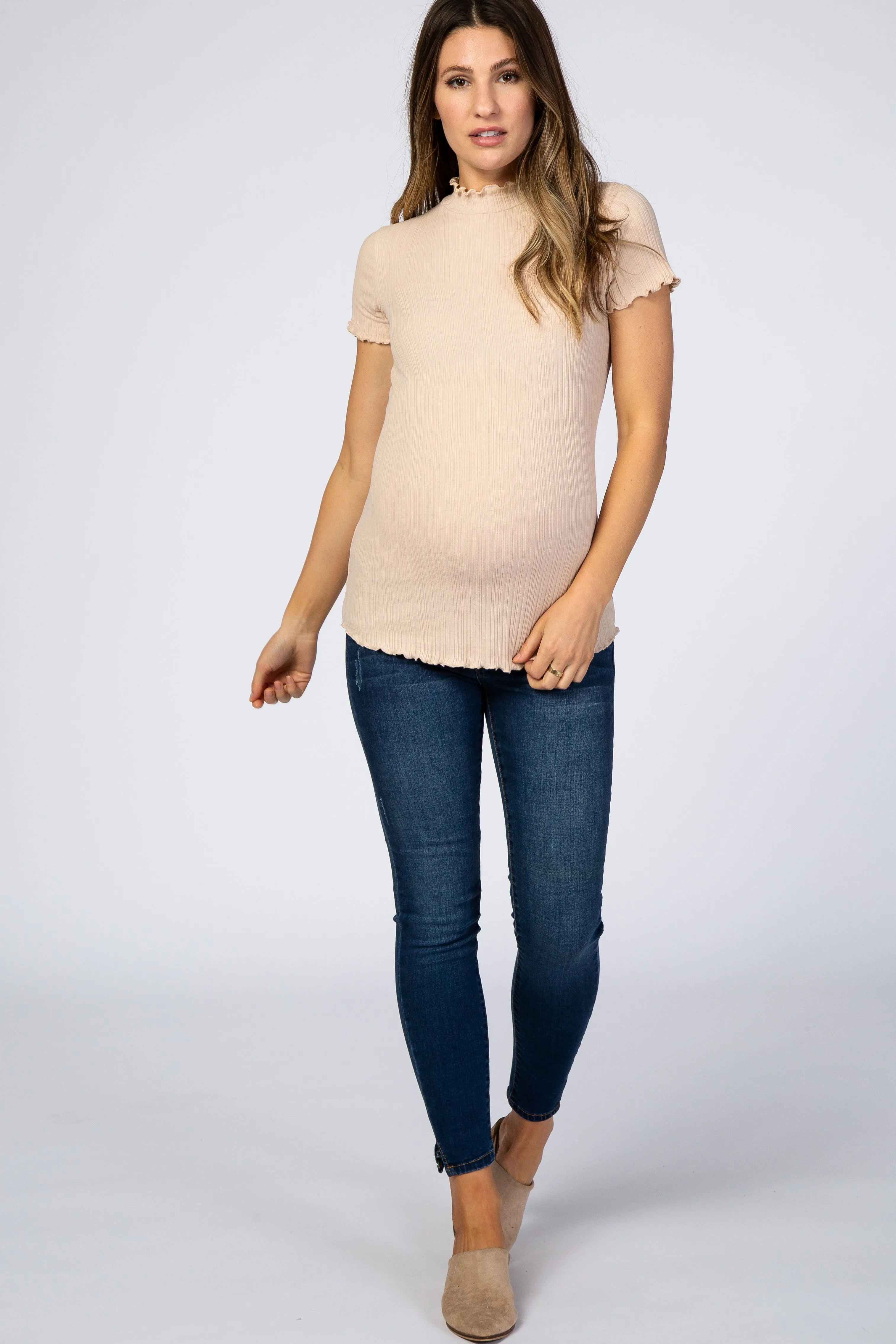 Cream Ribbed Ruffle Trim Maternity Top sold by Pinkblush product image thumbnail 2