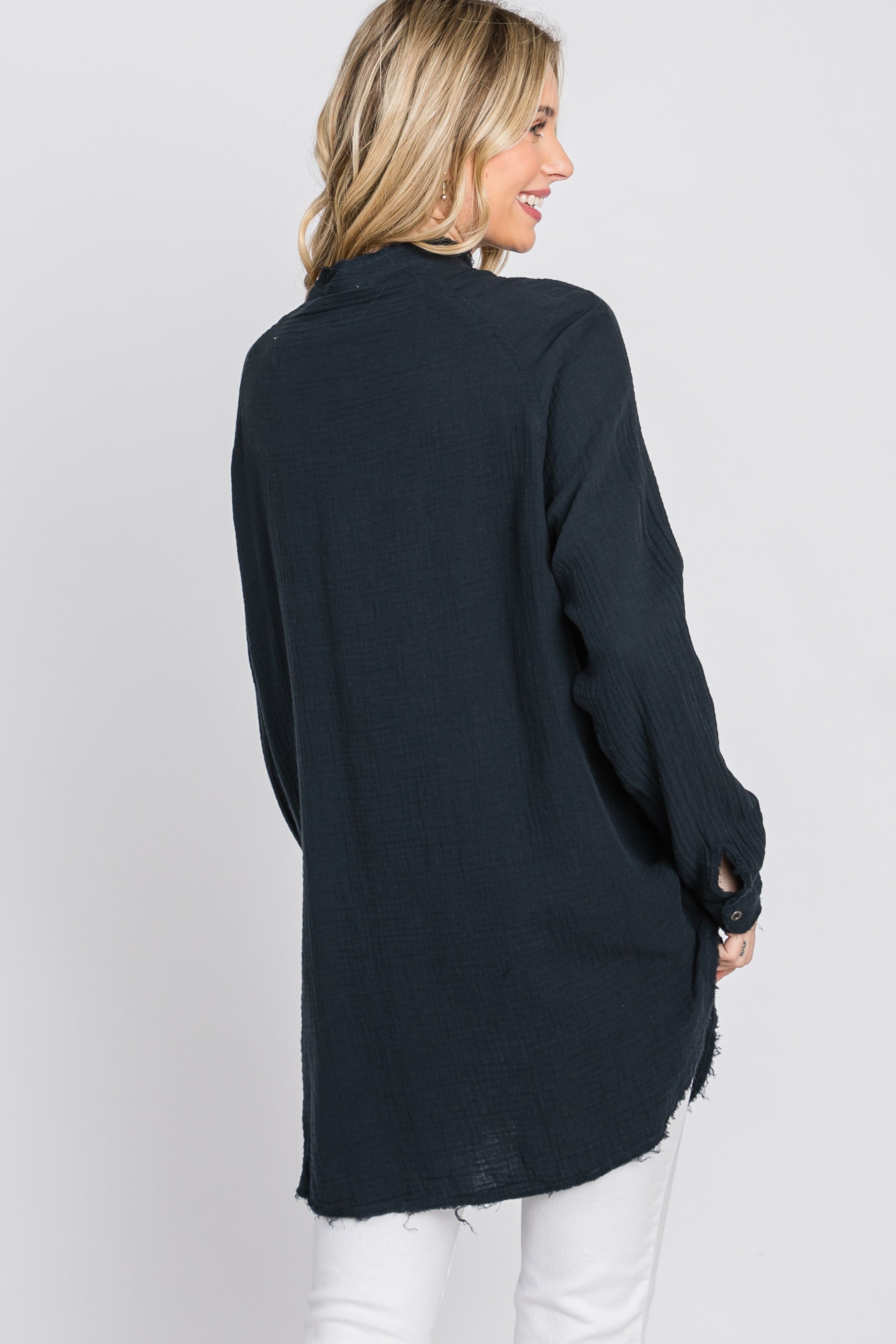 Navy Distressed Seam Button Down Top sold by Pinkblush product image thumbnail 8