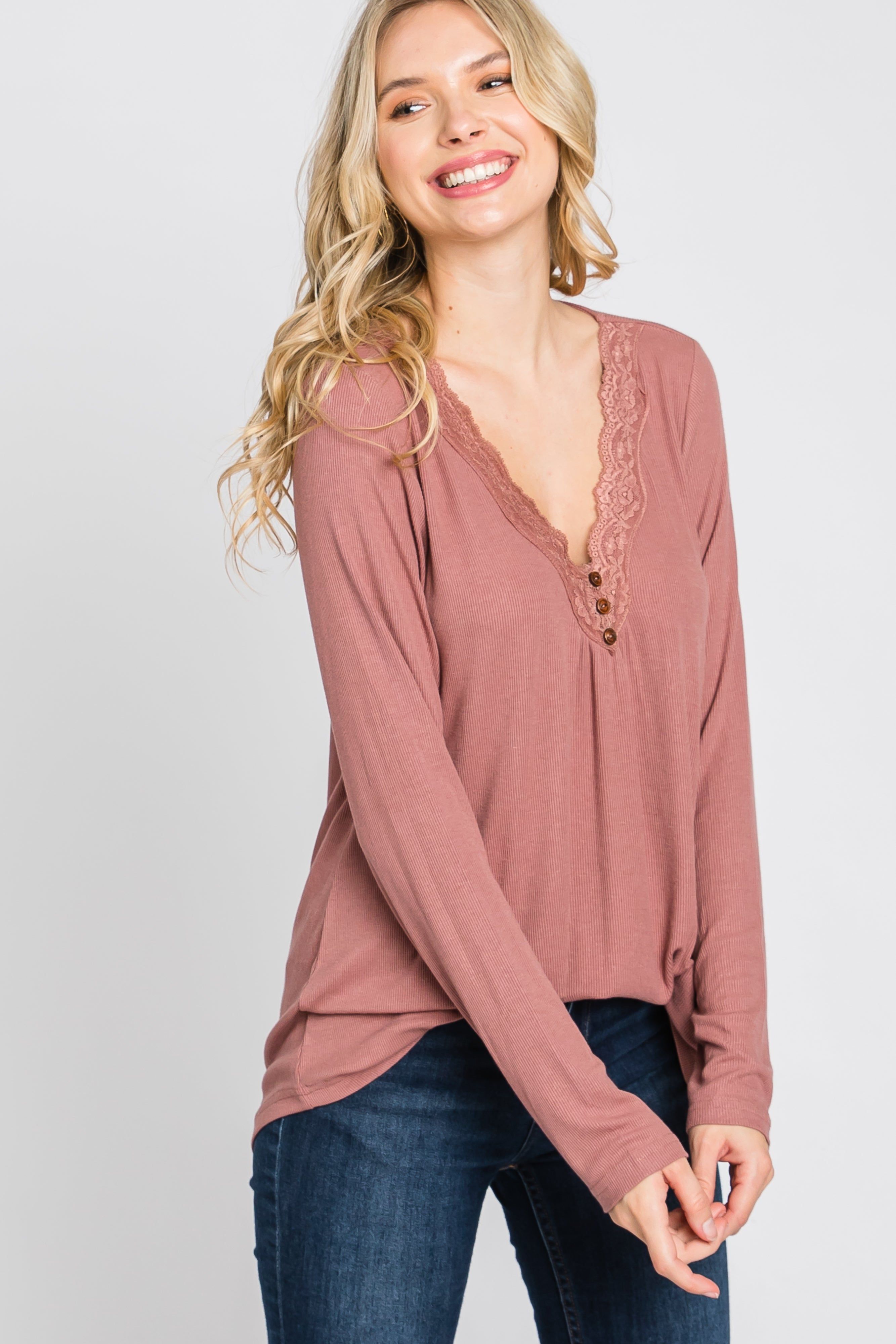 Mauve Lace Trim Long Sleeve Top sold by Pinkblush product image thumbnail 9