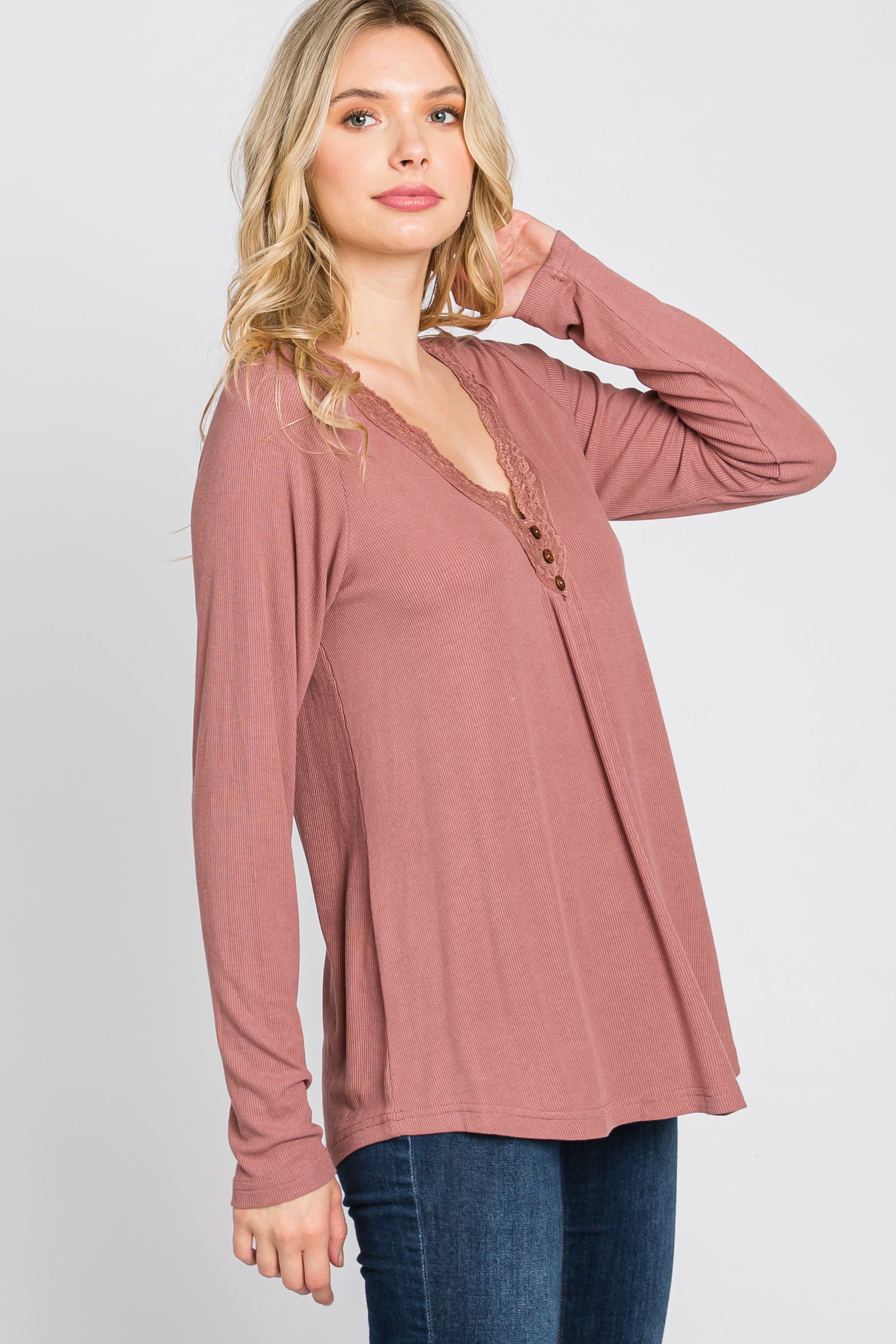 Mauve Lace Trim Long Sleeve Top sold by Pinkblush product image thumbnail 6