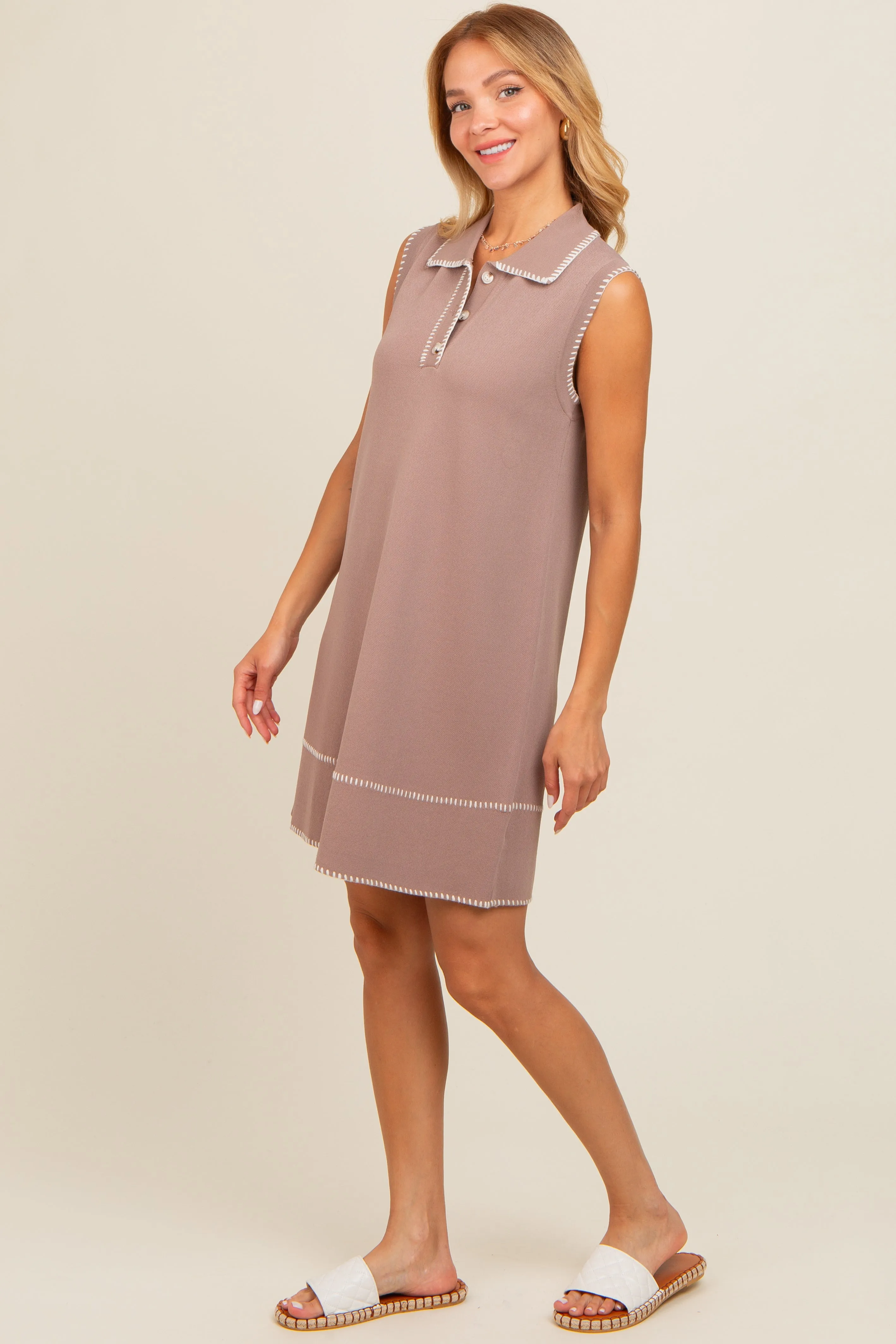 Mocha Contrast Stitch Polo Dress sold by Pinkblush product image thumbnail 2