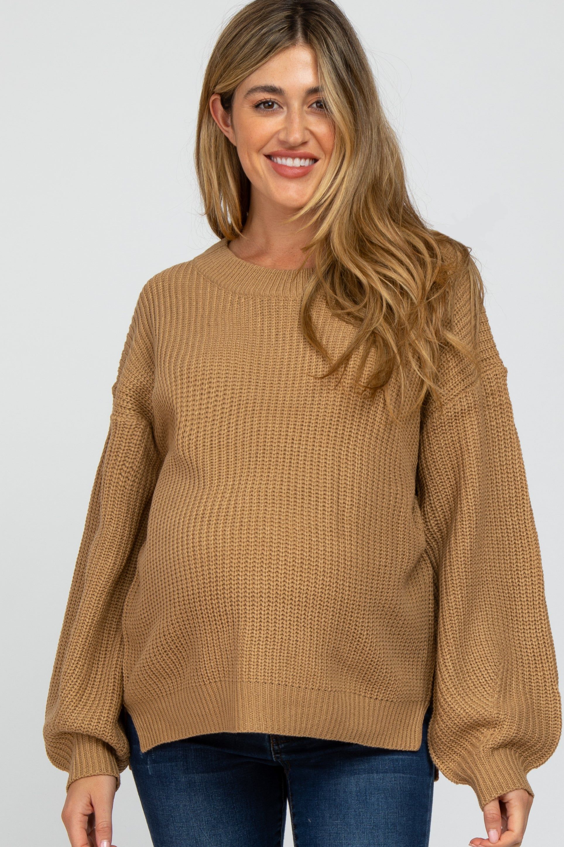 Mocha Knit Balloon Sleeve Maternity Sweater sold by Pinkblush
