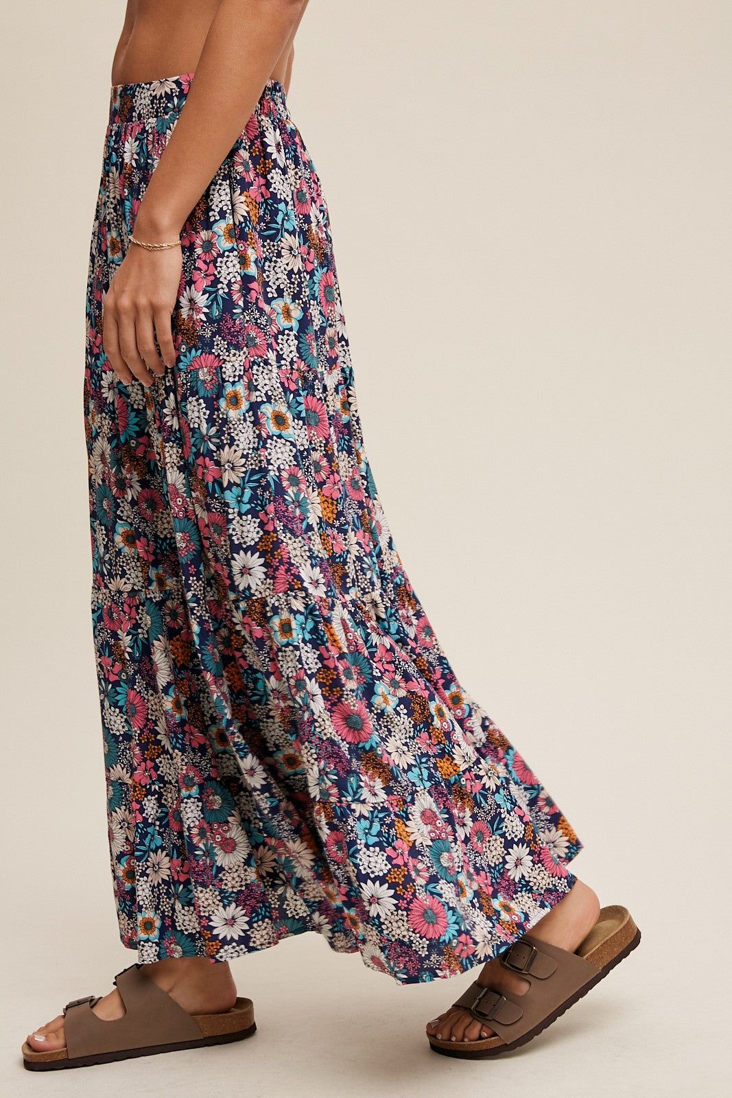 Navy Floral Tiered Midi Skirt sold by Pinkblush product image thumbnail 4