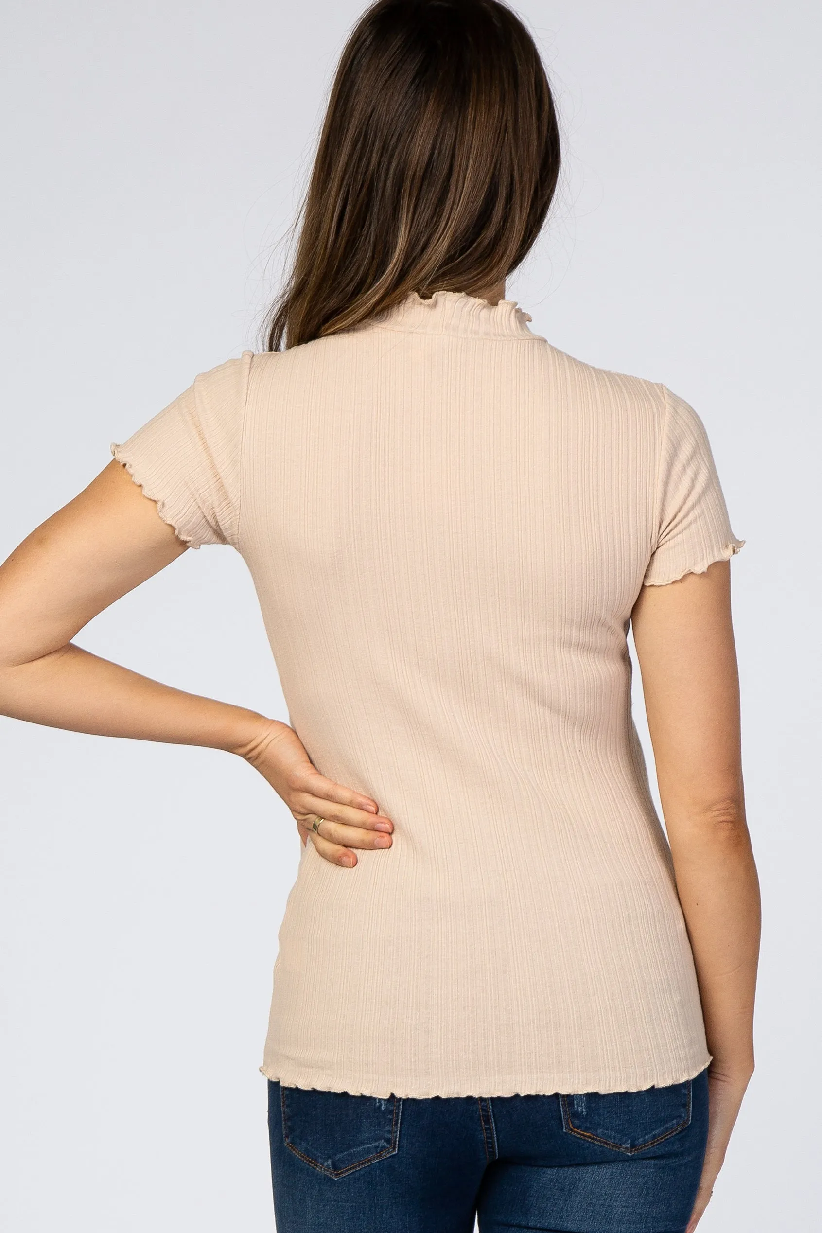 Cream Ribbed Ruffle Trim Maternity Top sold by Pinkblush product image thumbnail 4