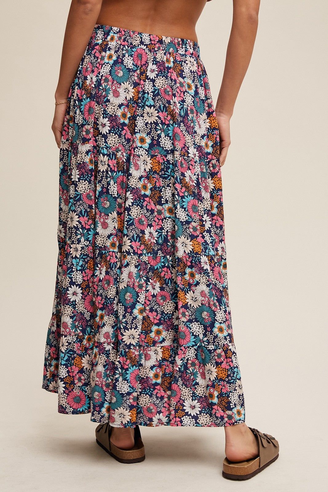 Navy Floral Tiered Midi Skirt sold by Pinkblush product image thumbnail 5