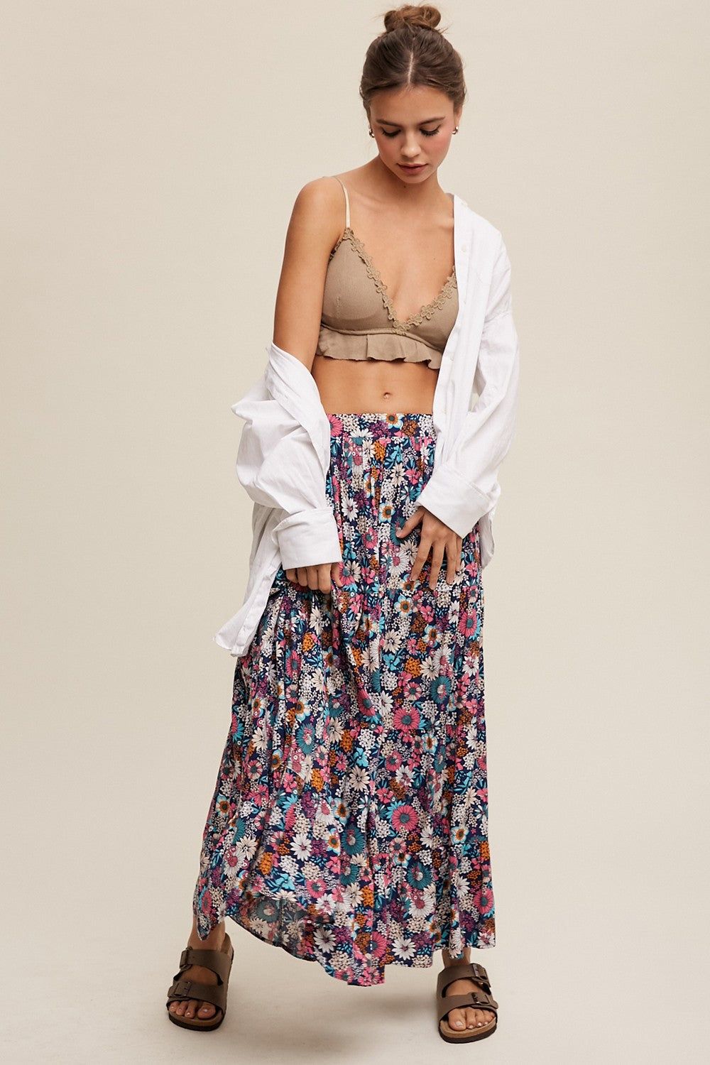 Navy Floral Tiered Midi Skirt sold by Pinkblush product image thumbnail 2