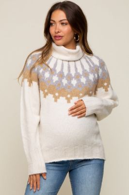 Cream Turtleneck Fair Isle Maternity Sweater sold by Pinkblush