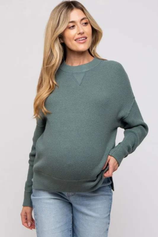 Sage Knit Side Slit Maternity Sweater sold by Pinkblush