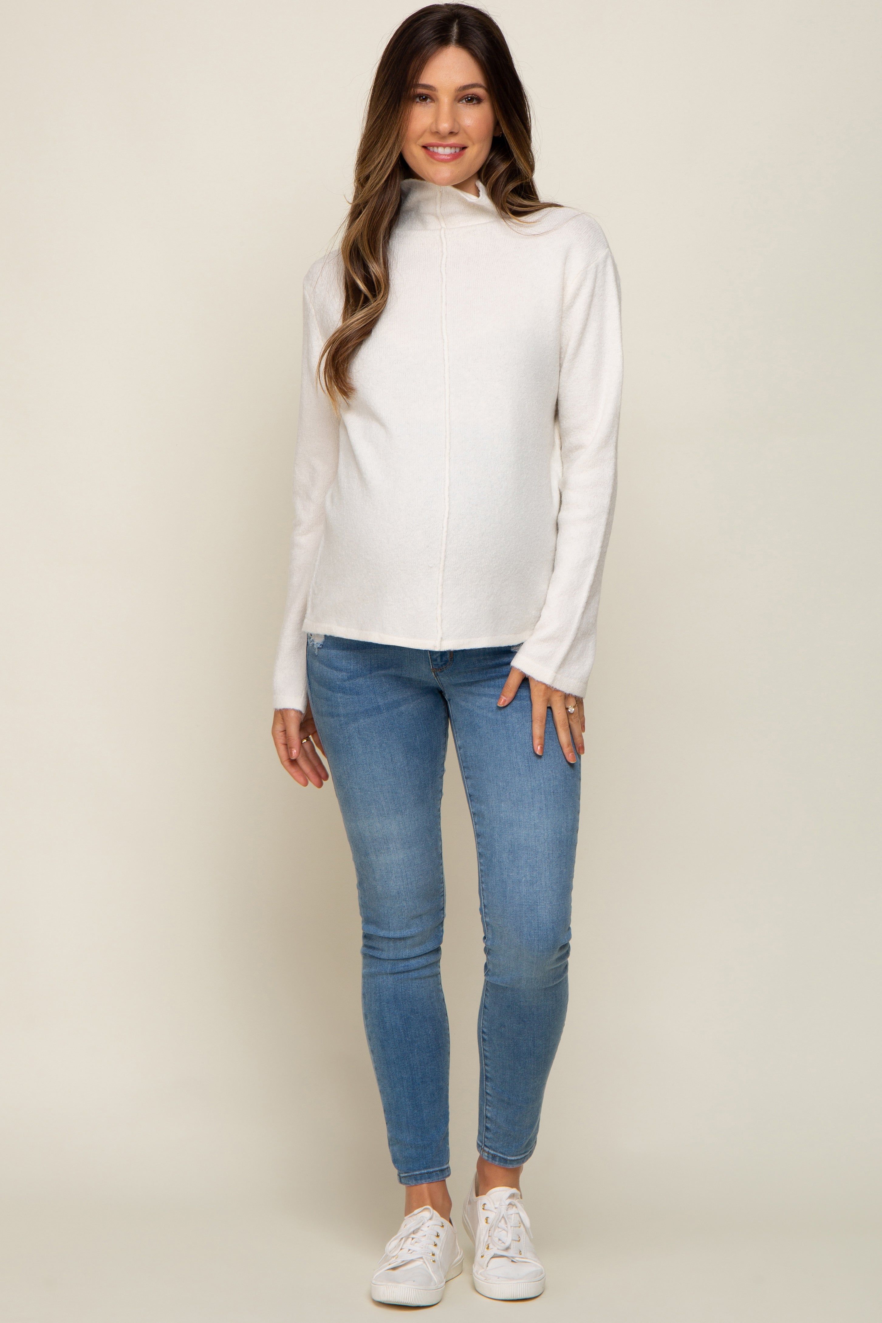 Cream Ultra Soft Mock Neck Maternity Sweater sold by Pinkblush product image thumbnail 4