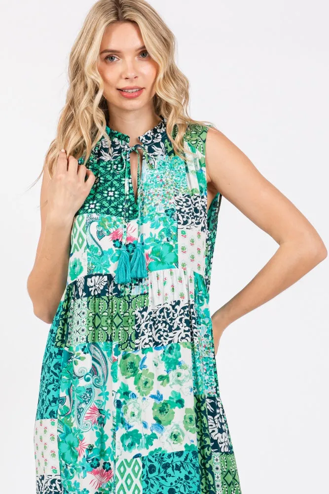 Emerald Green Floral Paisley Tassel Tie Ruffle Hem Midi Dress sold by Pinkblush product image thumbnail 4